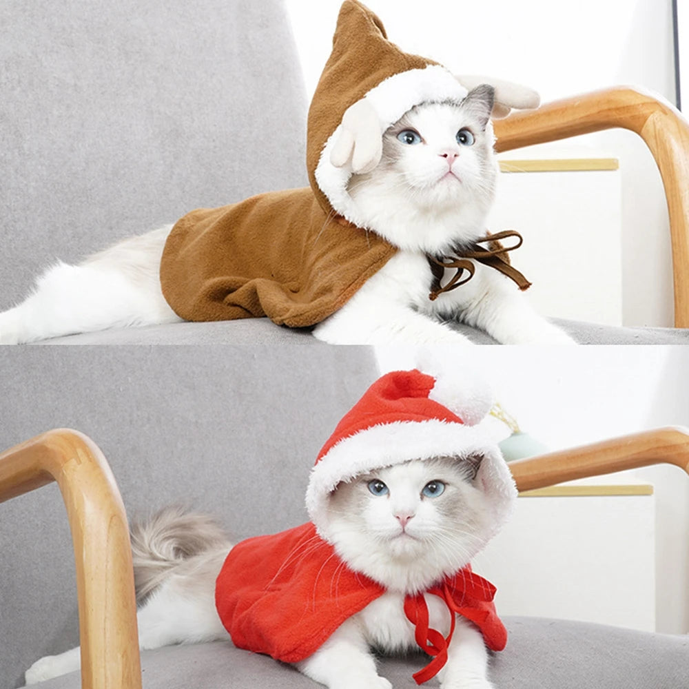 Pet Cat Dog Cape Change Into Santa Cape Deer Red Riding Hood Warm Plush Kawaii Comfortable Windproof Costume