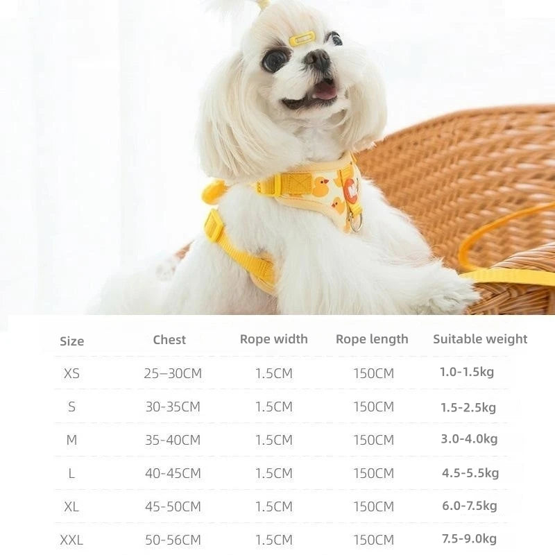 Cartoon Duck Dog Harness and Leash Set for French Bulldogs