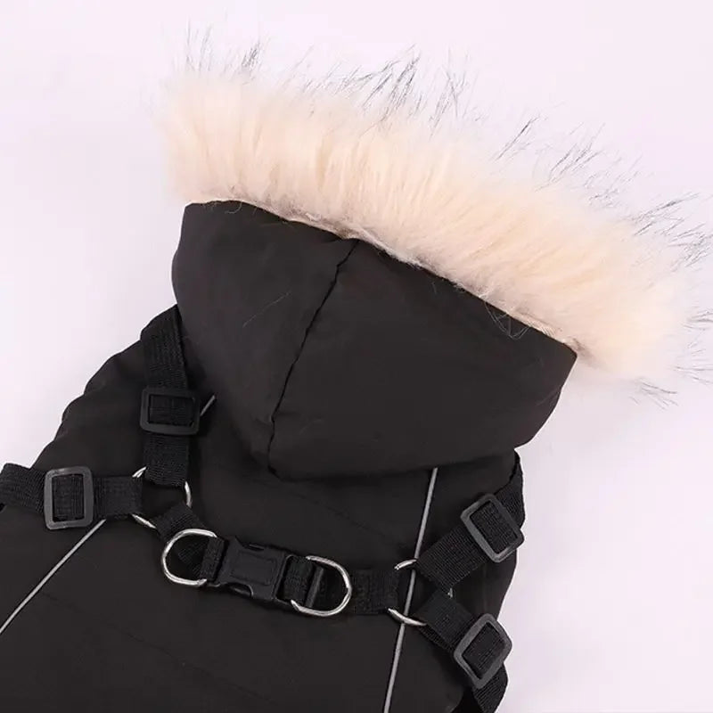 Fleece Lining Dog Hoodie with Harness Built In Warm Small Dog Jacket Winter Puppy Coats Hooded for Small Medium Dogs
