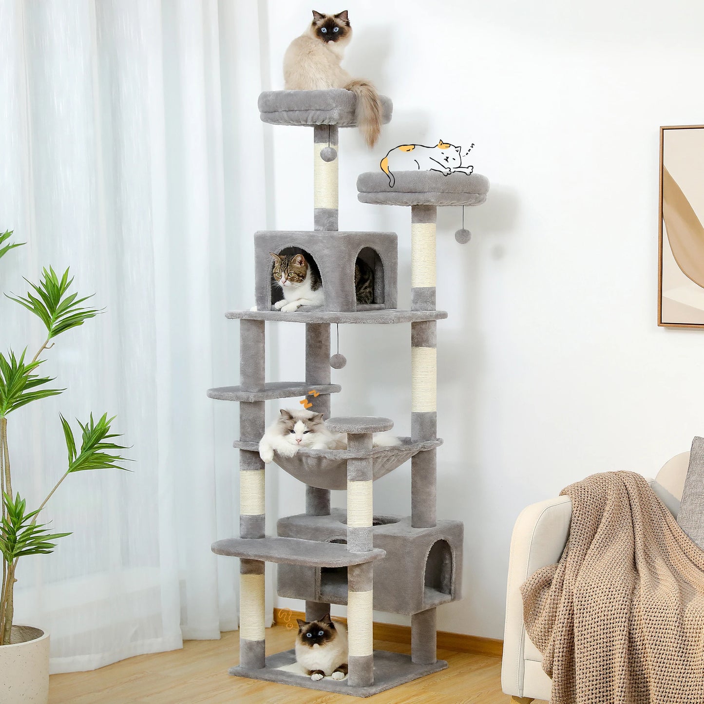 PAWZ Road Large Cat Tree and Tower for Indoor Cats with Scratching Posts and Spacious Hammock