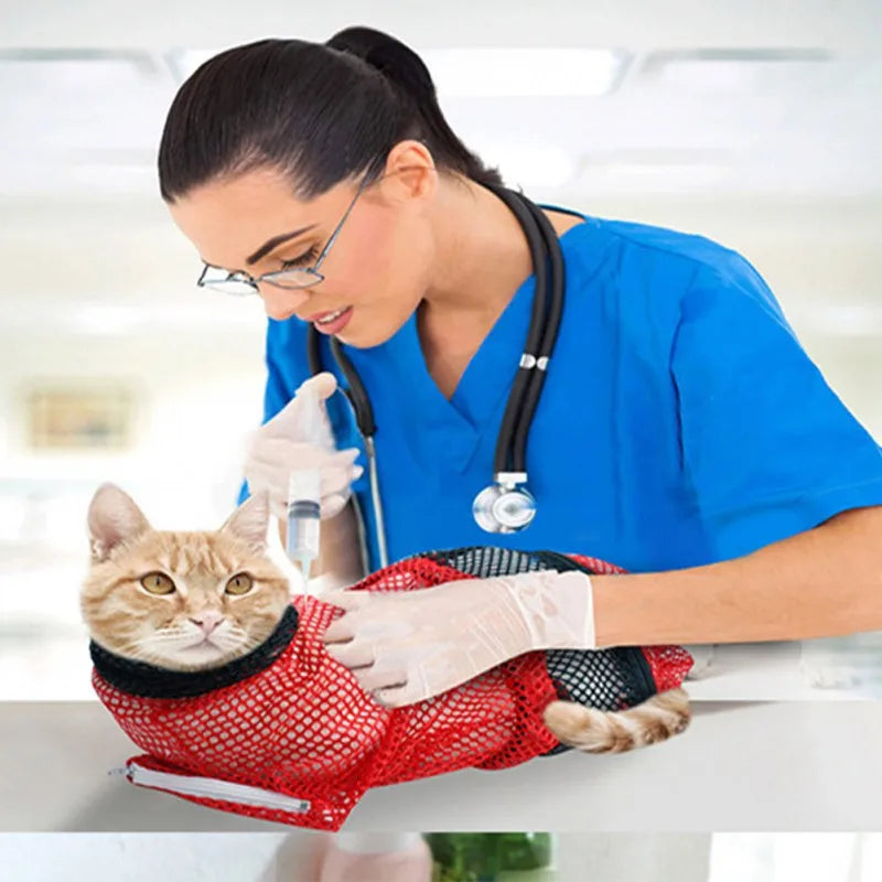 Mesh Cat Grooming Bath Bag Adjustable Pet Washing Bags Anti Scratch Bite Nail Trim Restraint for Cats