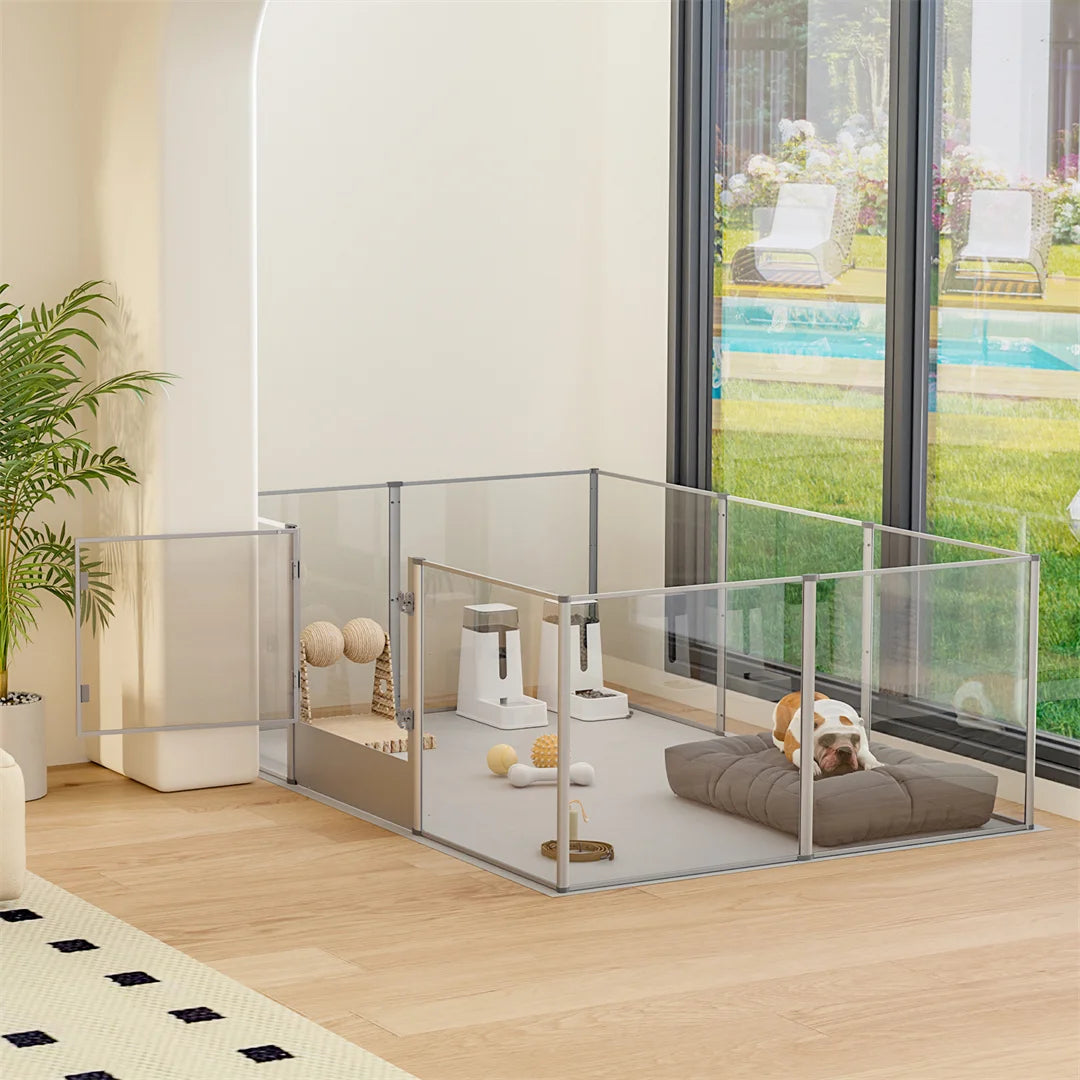 180cm Whelping Playpen Clear Acrylic Dog Playpen Exercise Fence with Waterproof Fertility Pad