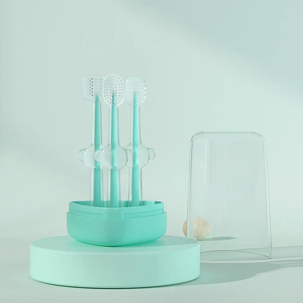 3pcs Pet Toothbrush Set for Cats and Dogs Purple Silica Gel