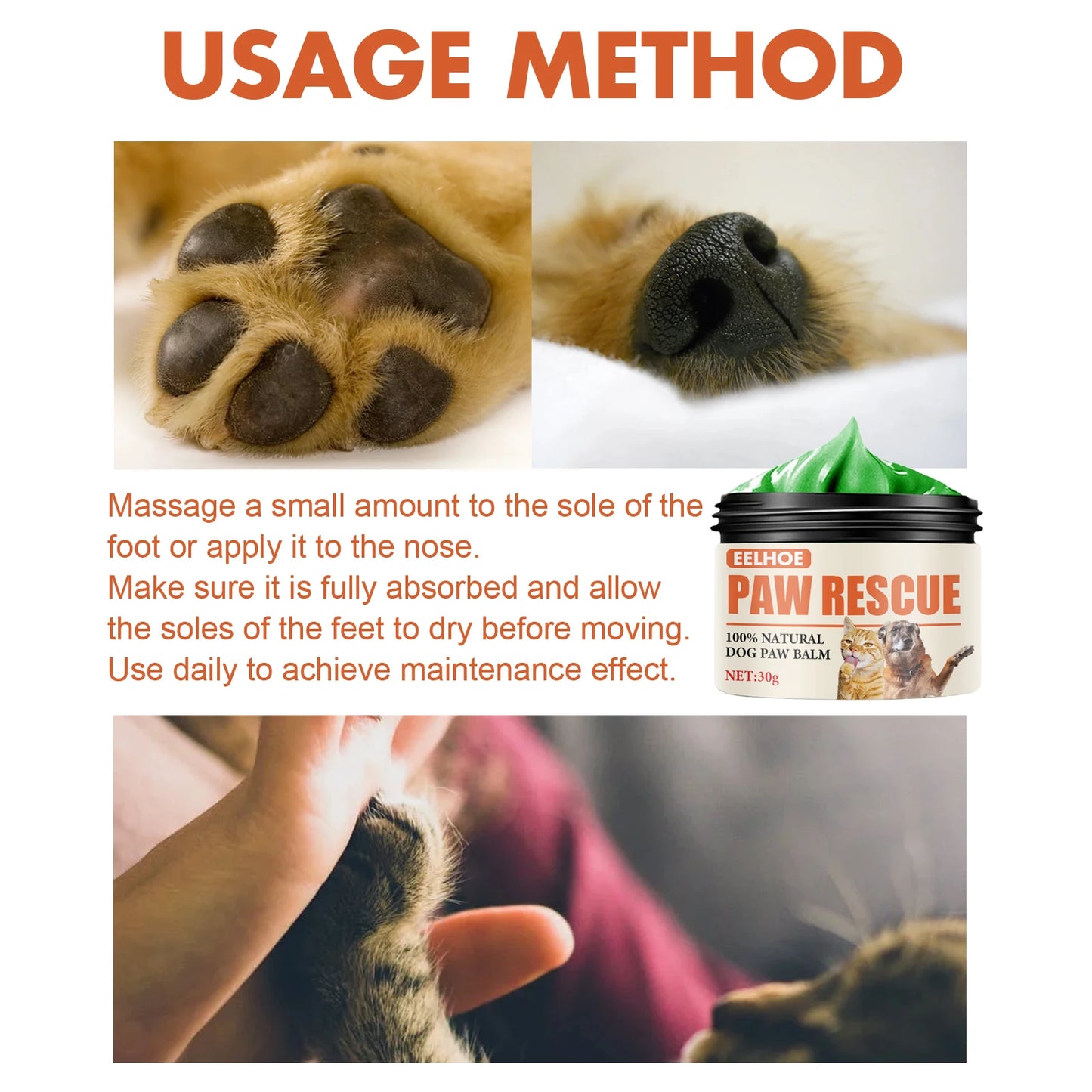 Pet Paw Cream 30g Moisturizing Nourishing Natural Ingredients for Cat and Dog Paw Protection