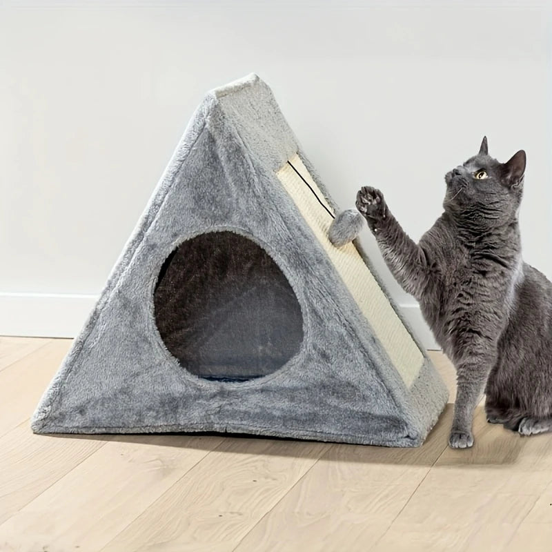 Cozy Cat Bed With Plush Toy Ball And Scratching Board Combo