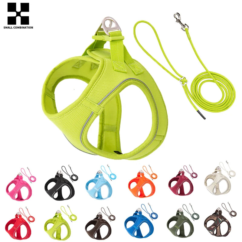 Adjustable Reflective Dog Harness Leash Set for Small Dogs