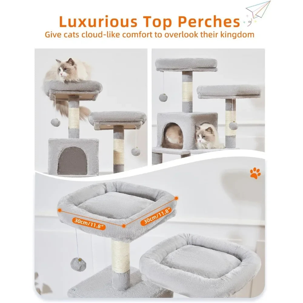 68 Inch Cat Tree Tower for Indoor Cats Plush Multi Level Condo with 6 Scratching Posts 2 Perches and 2 Caves