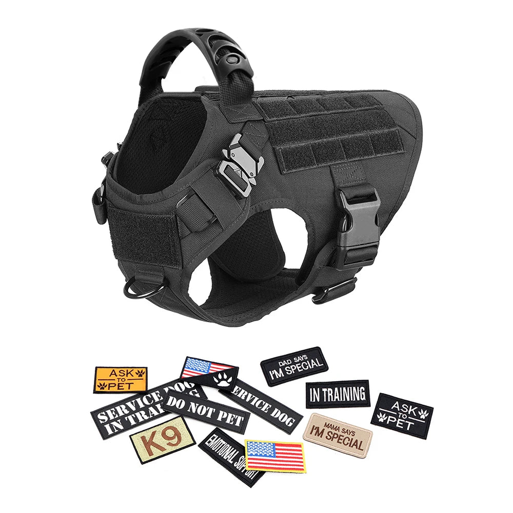 Military Style Dog Harness Set with Collar Leash and Patches