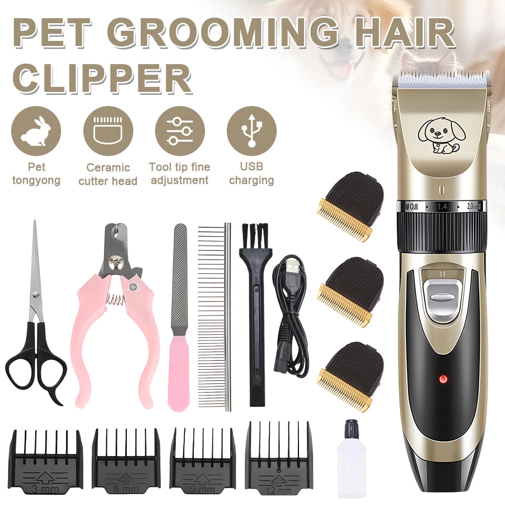 Pet Clipper Grooming Kit Rechargeable Hair Trimmer for Cats and Dogs