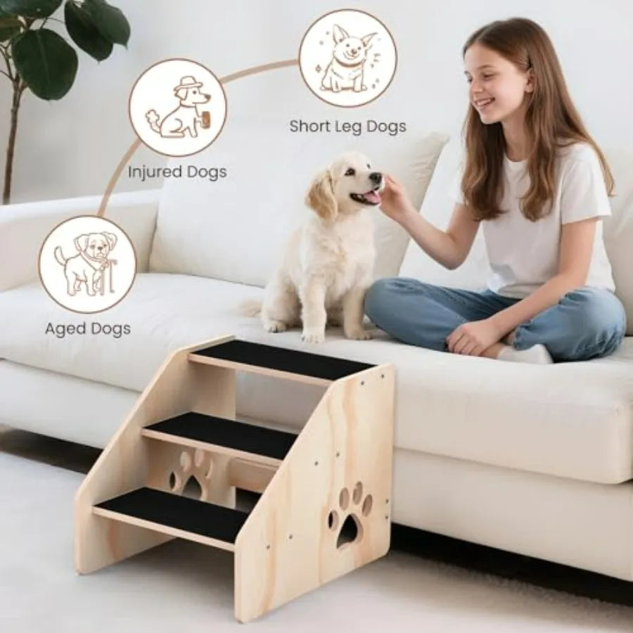 Dog Door Wooden 3 Step Dog Stairs Ramp For Pets High Beds