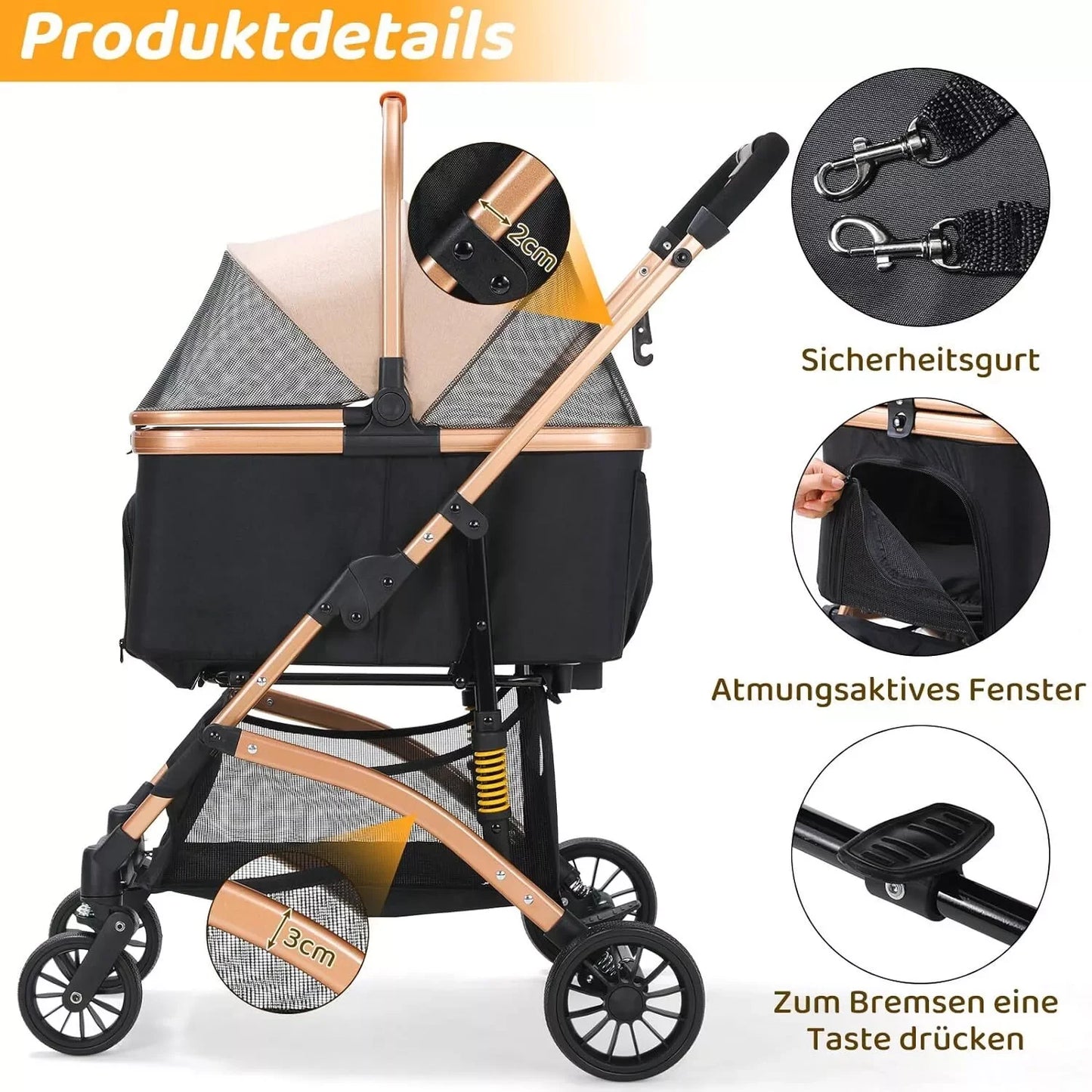 2 in 1 Dog Buggy Stroller with 360 Degree Wheels and Storage Basket