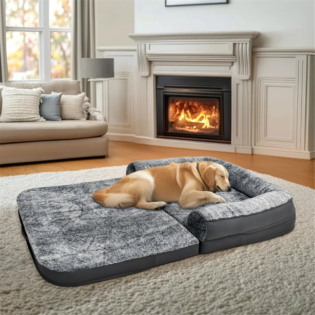 BINGOPAWCN Foldable Plush Orthopedic Dog Bed Calming