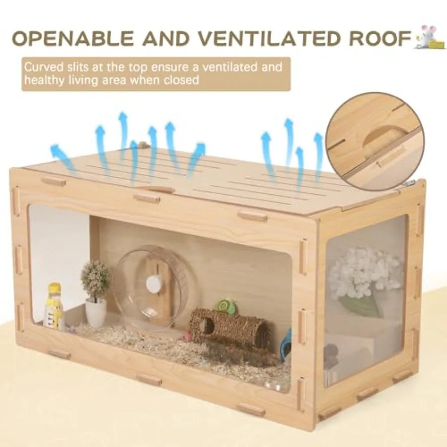 Wooden Hamster Cage Chewproof Bigger World Habitat Openable