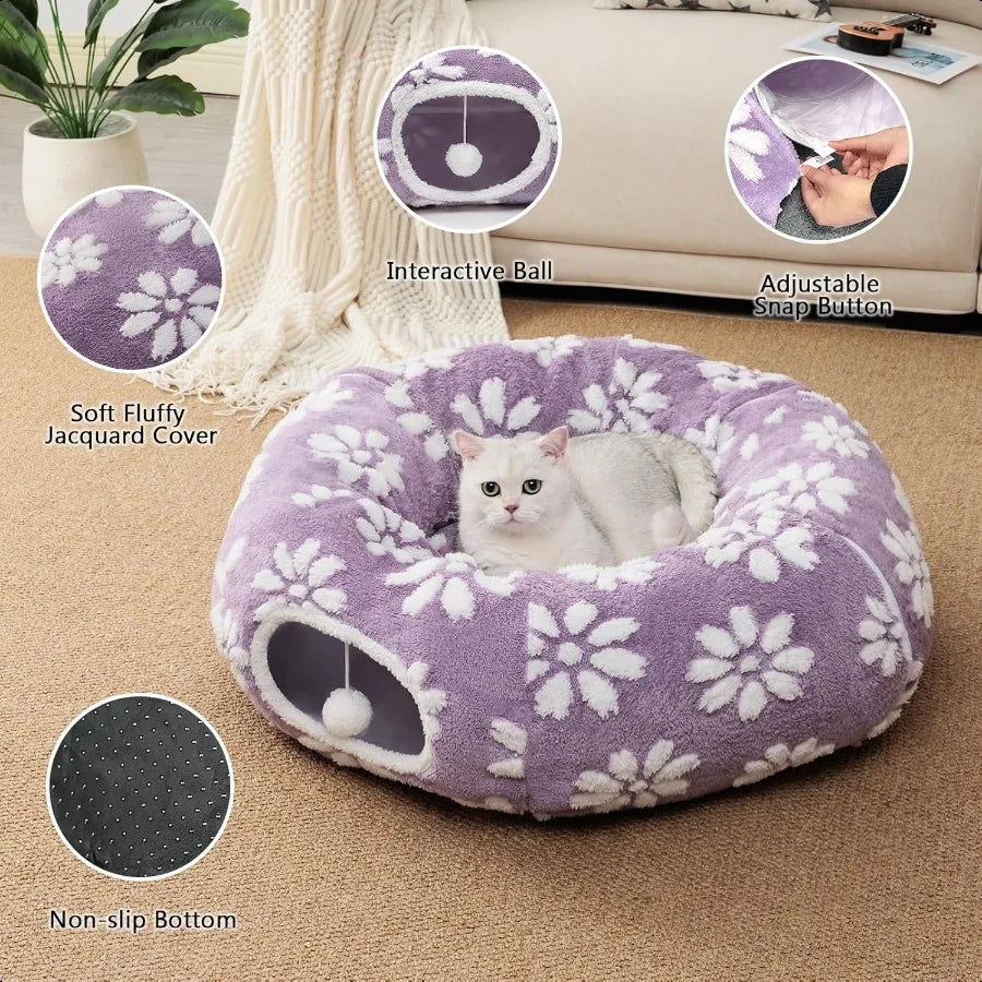 Cat Tunnel for Indoor Cats Cute Peekaboo Cave with Dangling Balls