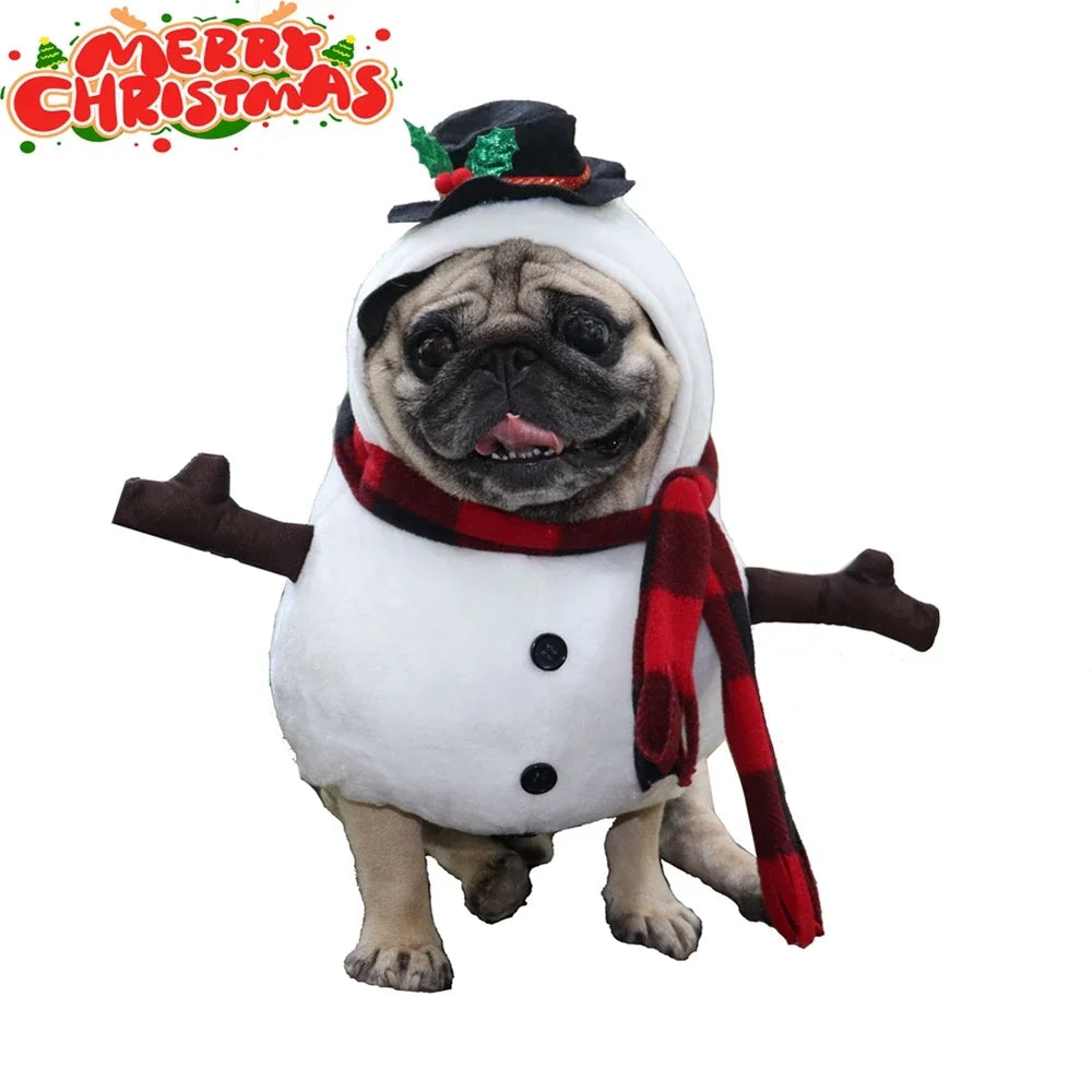 Christmas Snowman Dog Costume Winter Warm Puppy Cat Apparel for Small Medium Dogs Holiday Party Clothes