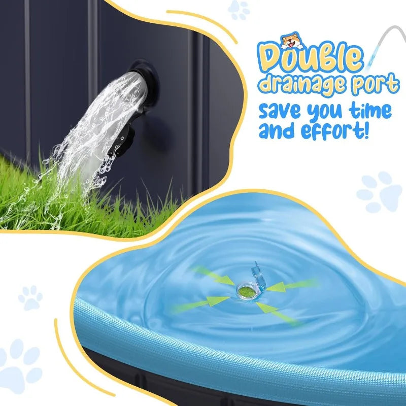 Dog Pool for Large Dogs 63 Inch Foldable Pet Wading Pool with Splash Sprinkler Outdoor Summer Bathtub Heavy Duty for Puppy Duck