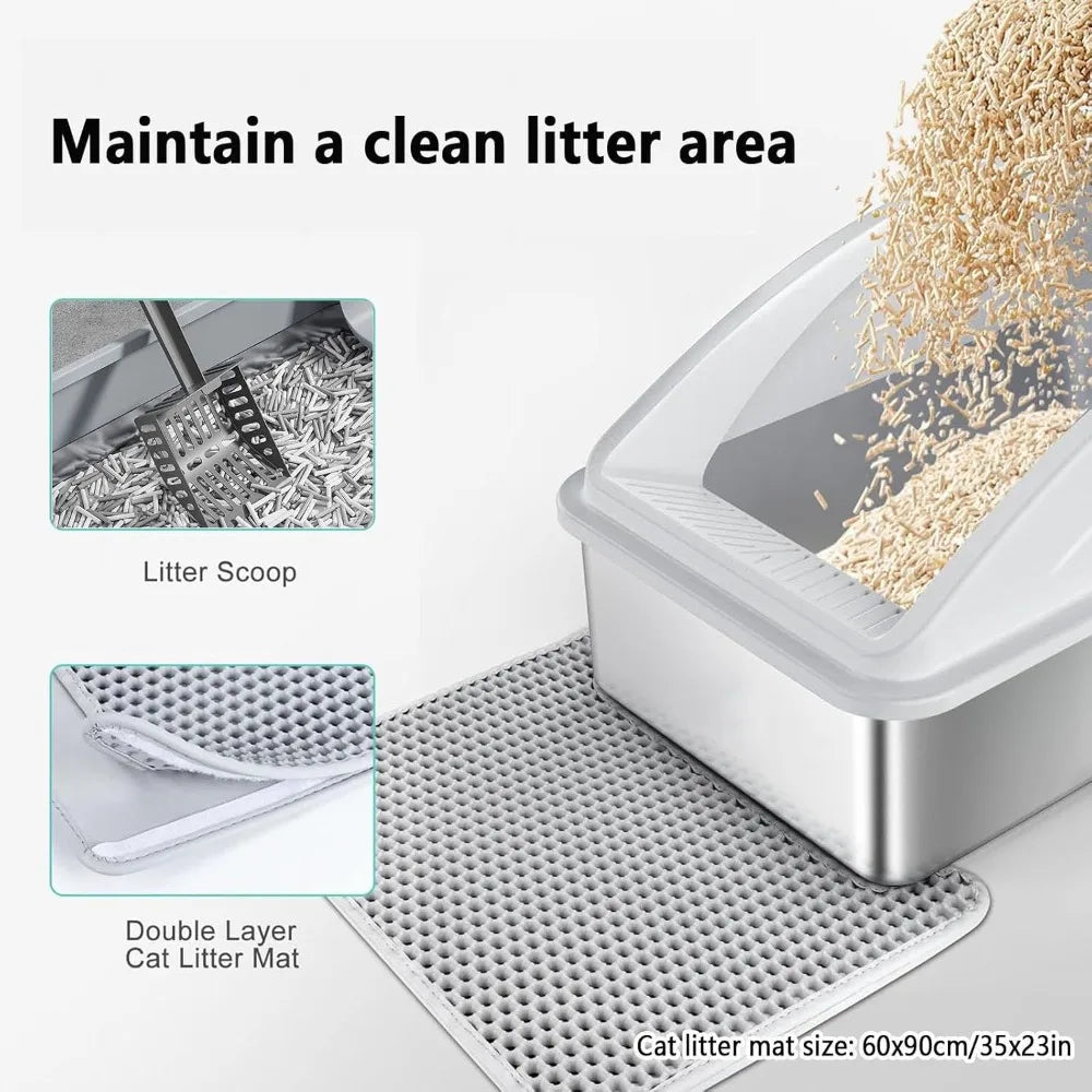 Stainless Steel Cat Litter Box with Lid and Anti-Leakage Enclosure Non-Stick by NoEnName