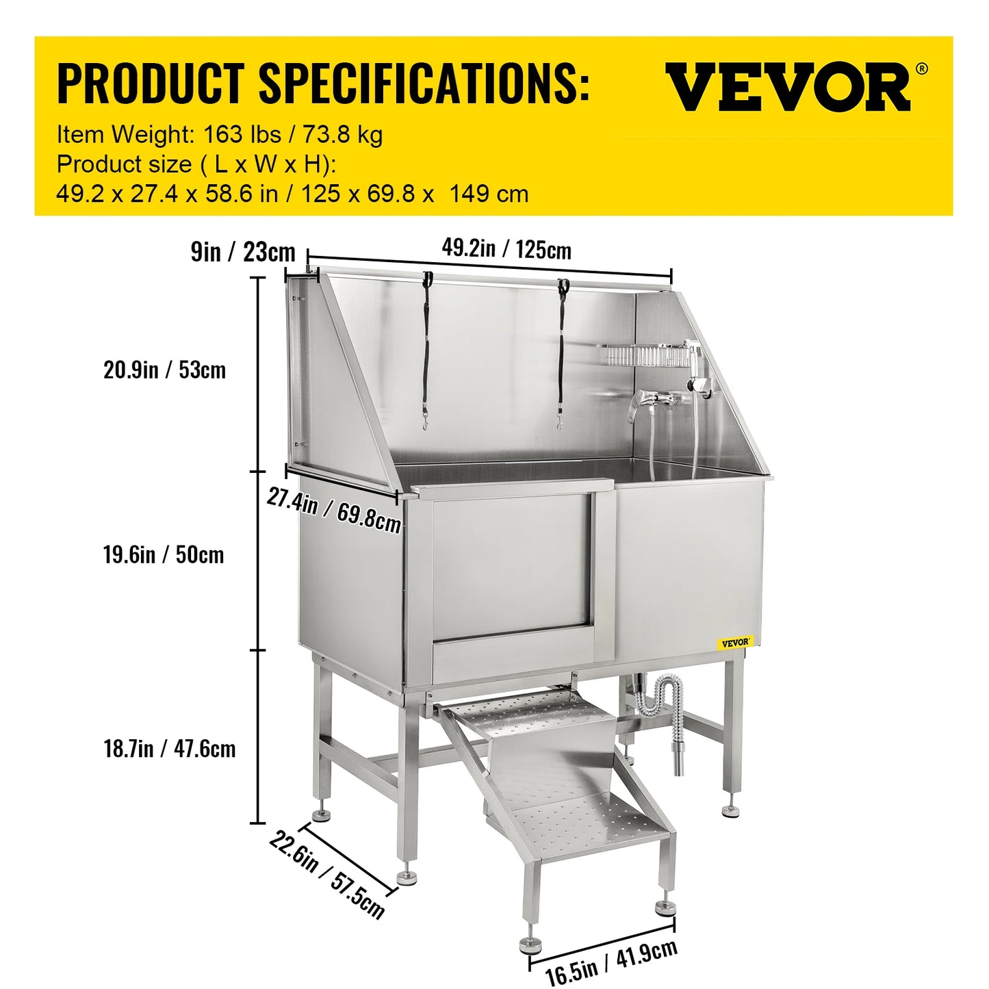 Dog Grooming Tub Stainless Steel Bath Station