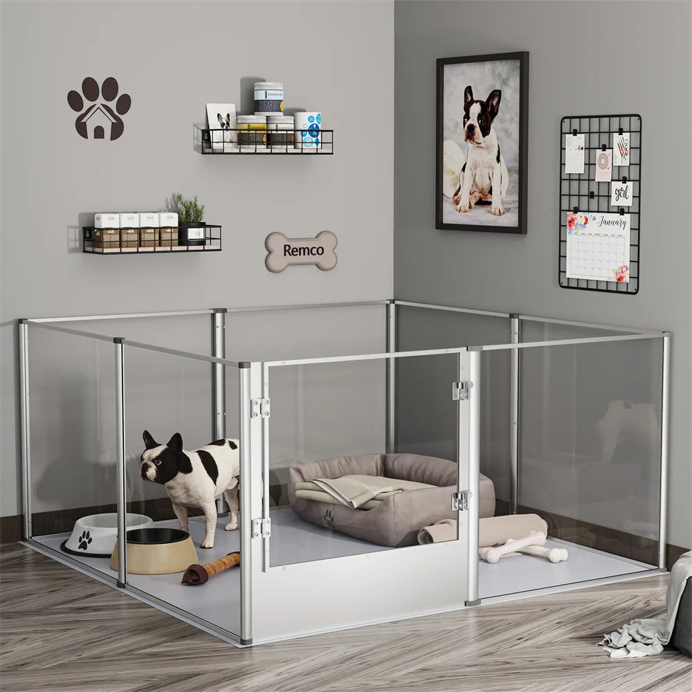 BORWARTH Acrylic Dog Playpen Enclosure For Pets Pad