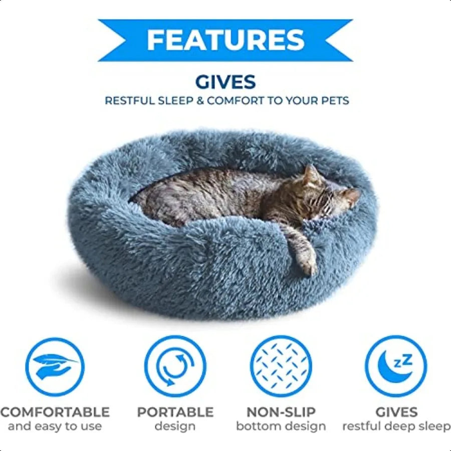 Cat Bed Washable Orthopedic Soft Fluffy Round Calming Pet Bed for Small to Large Cats and Dogs
