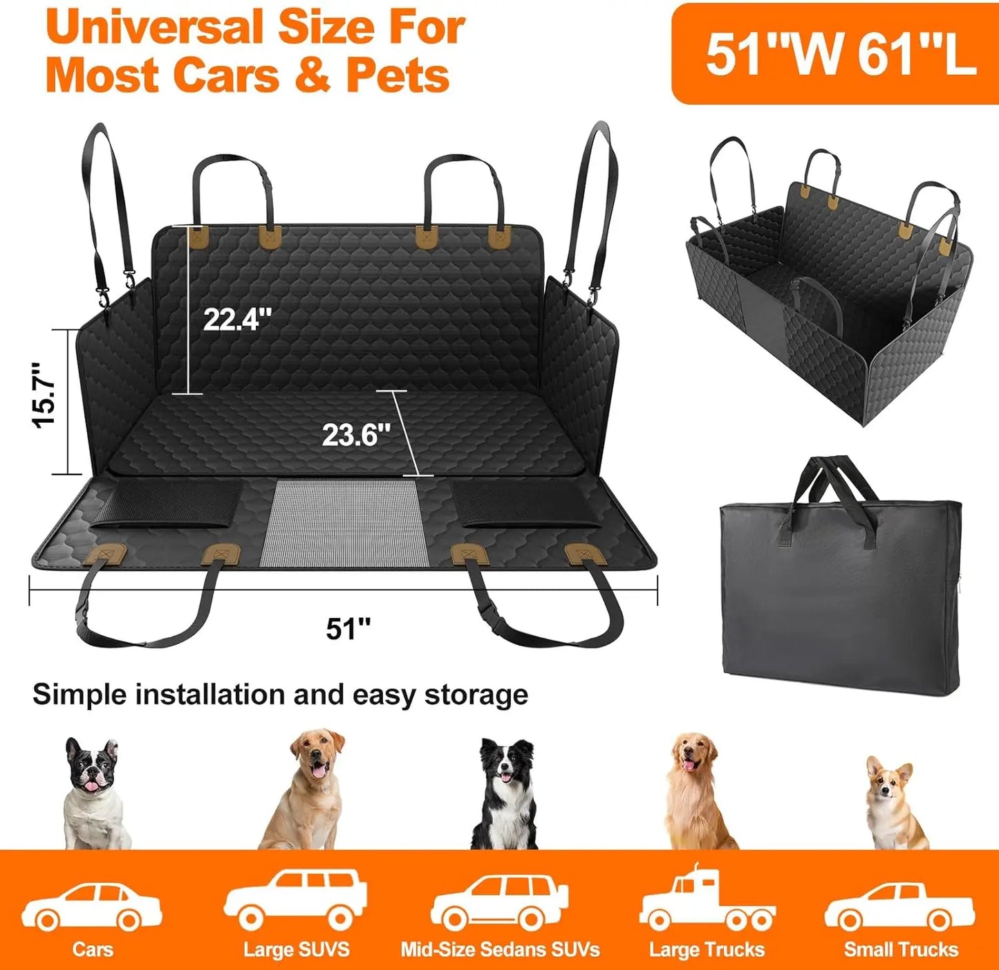 Wedyvko Waterproof Dog Car Seat Cover Hammock Back Seat