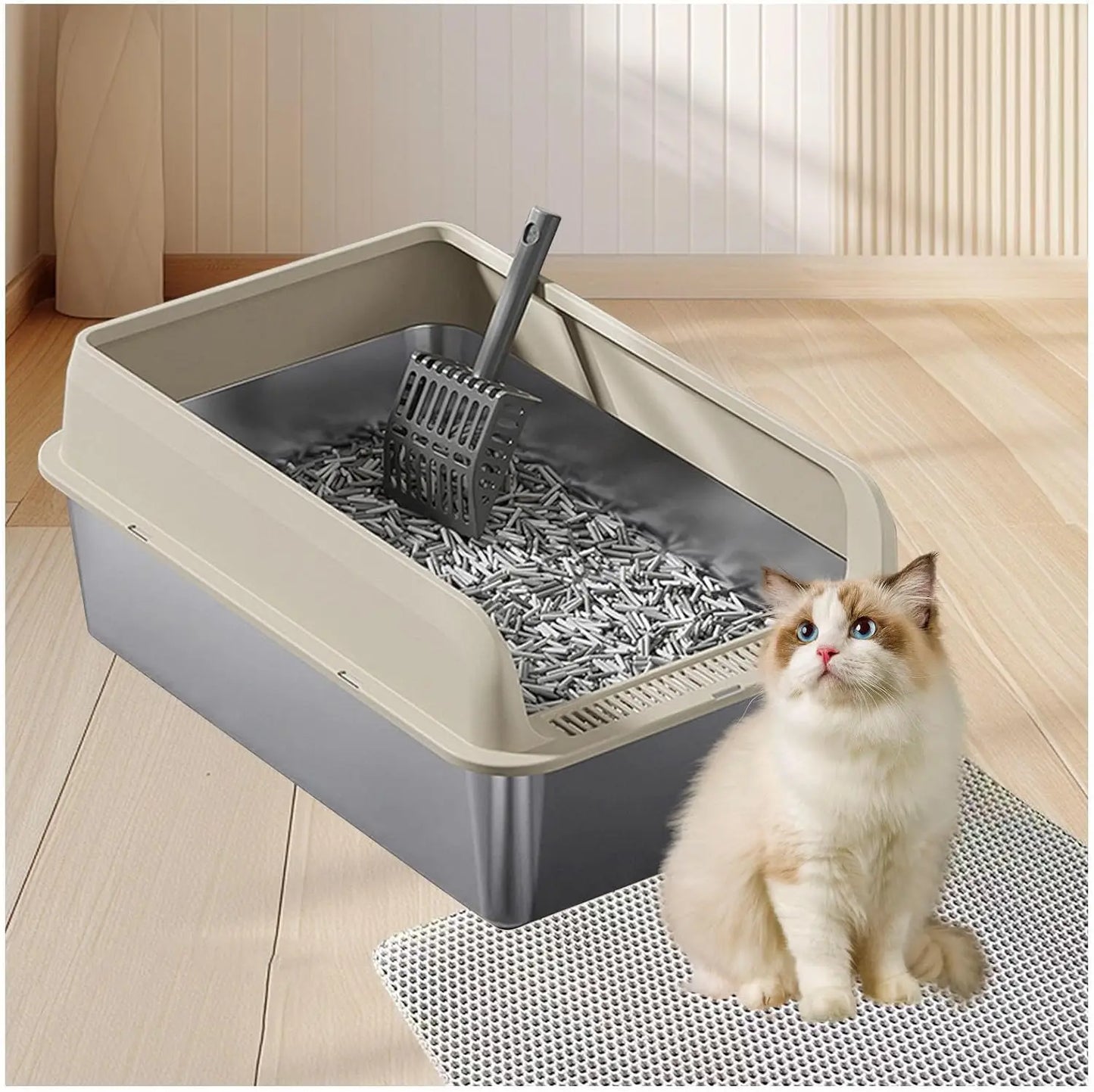 Stainless Steel Cat Litter Box with Lid and Anti-Leakage Enclosure Non-Stick by NoEnName