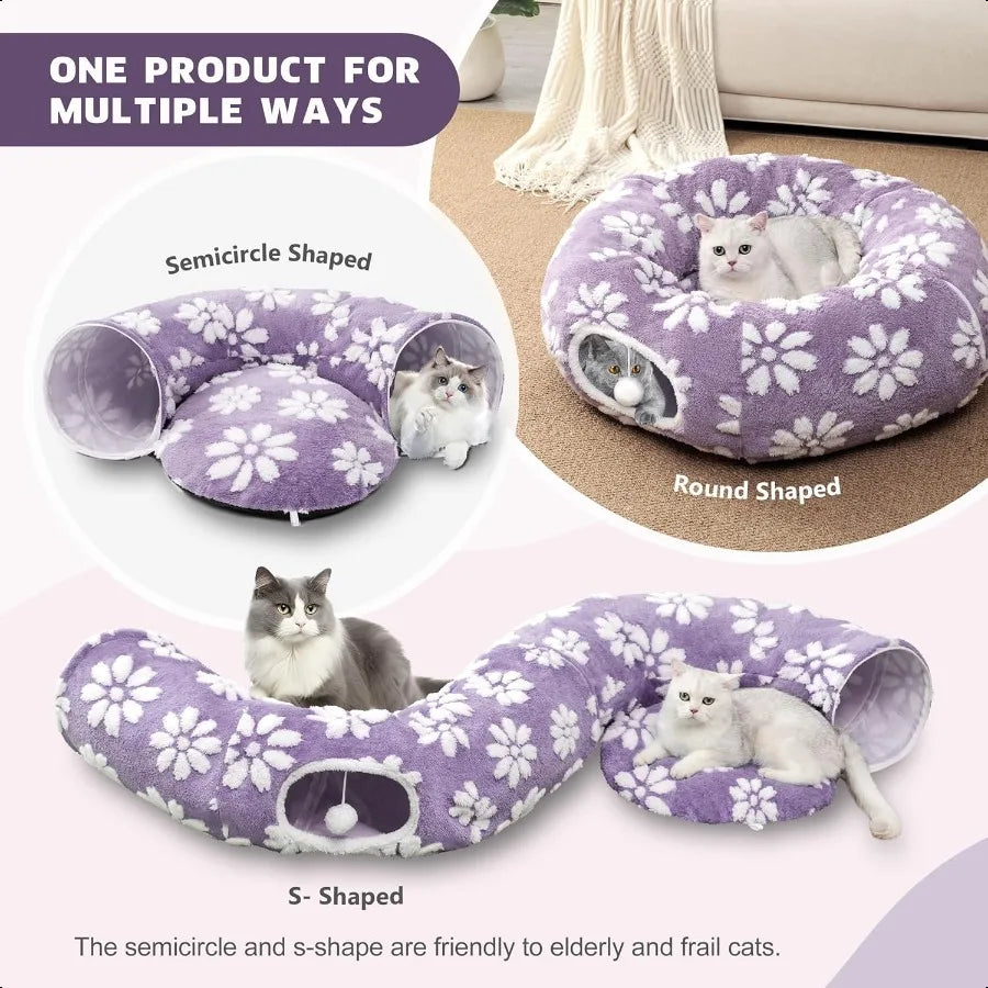 Cat Tunnel for Indoor Cats Cute Peekaboo Cave with Dangling Balls