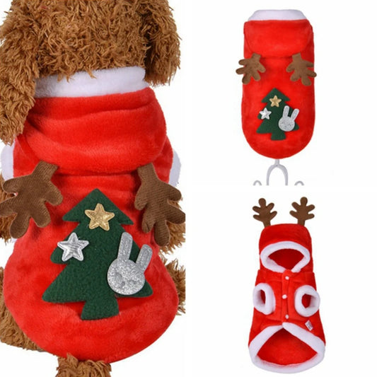 Hooded Christmas Jumpsuit for Dogs Pet Elk Warm Autumn Winter Puppy Jacket Coat