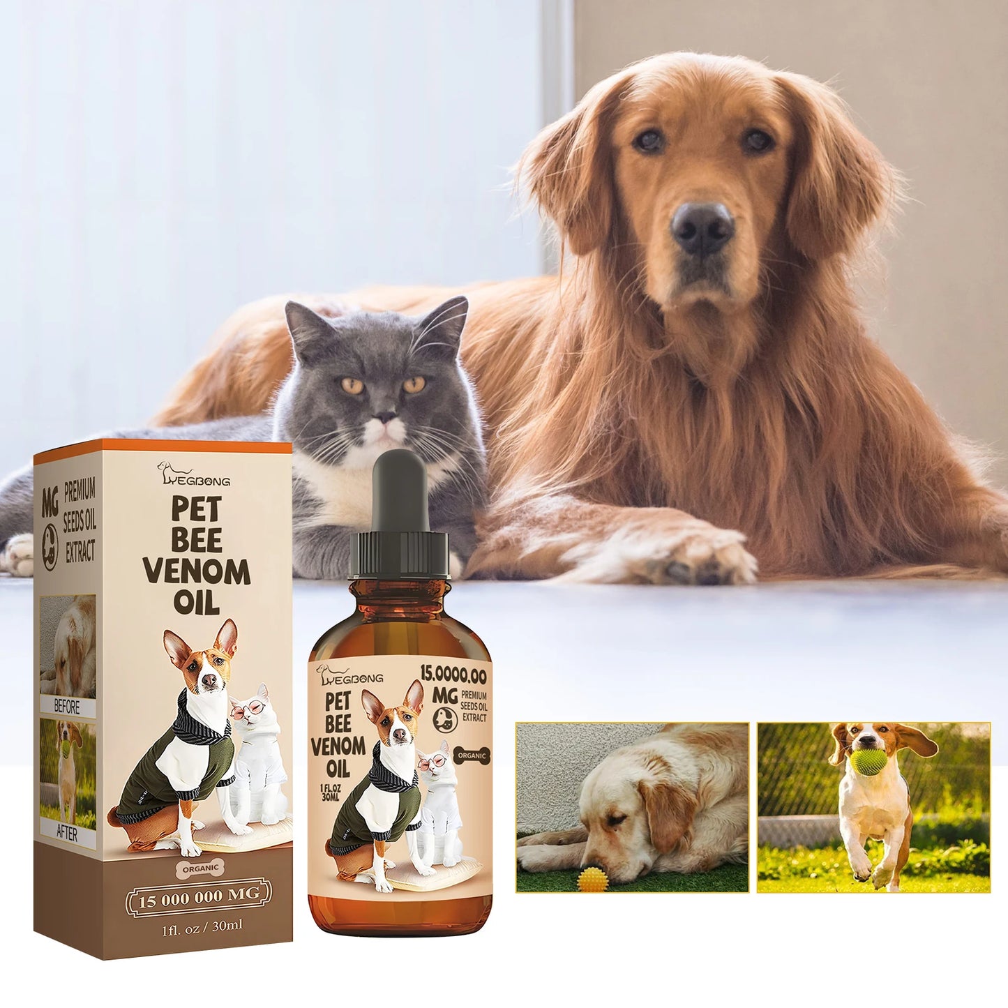 Yegbong Pet Bee Venom Water Saving Relief for Dogs and Cats Joint and Hip Pain Care with Vitamins