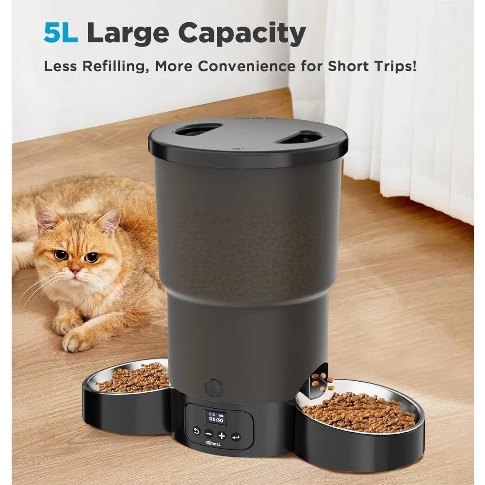5L Automatic Cat Feeder for Two Cats with Programmable Meals