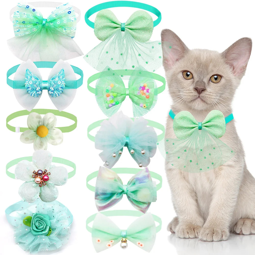 MRUQ PET Lace Bling Bow Tie For Dogs Adjustable Collar