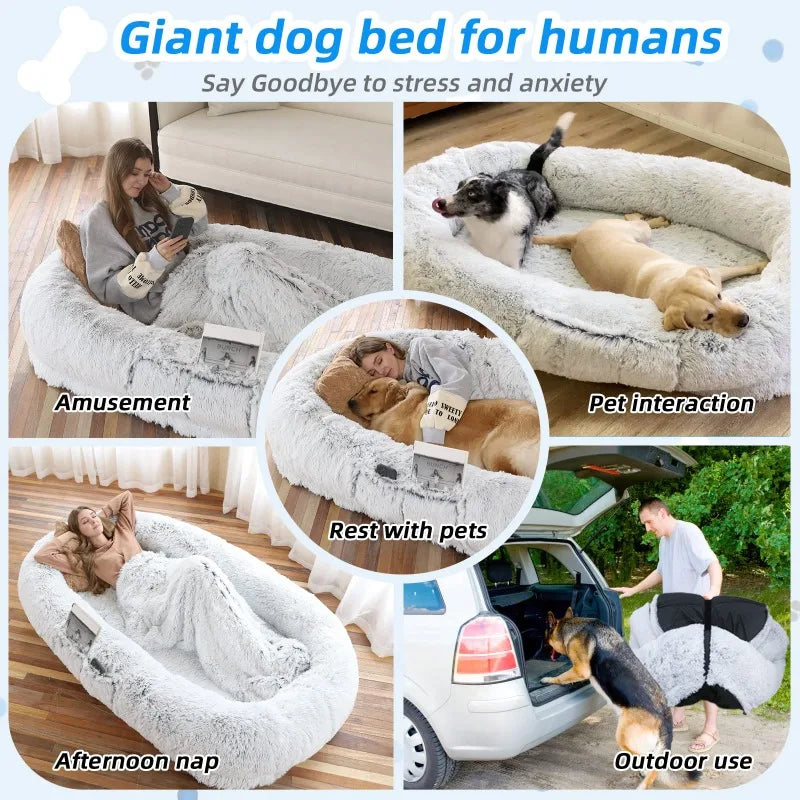 Cozy Human Dog Bed 71x45 Washable Faux Fur for Napping Comfort
