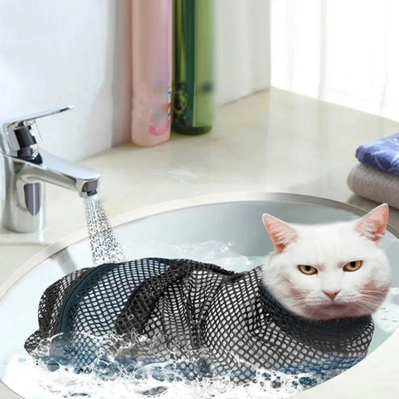Mesh Cat Grooming Bath Bag Adjustable Pet Washing Bags Anti Scratch Bite Nail Trim Restraint for Cats