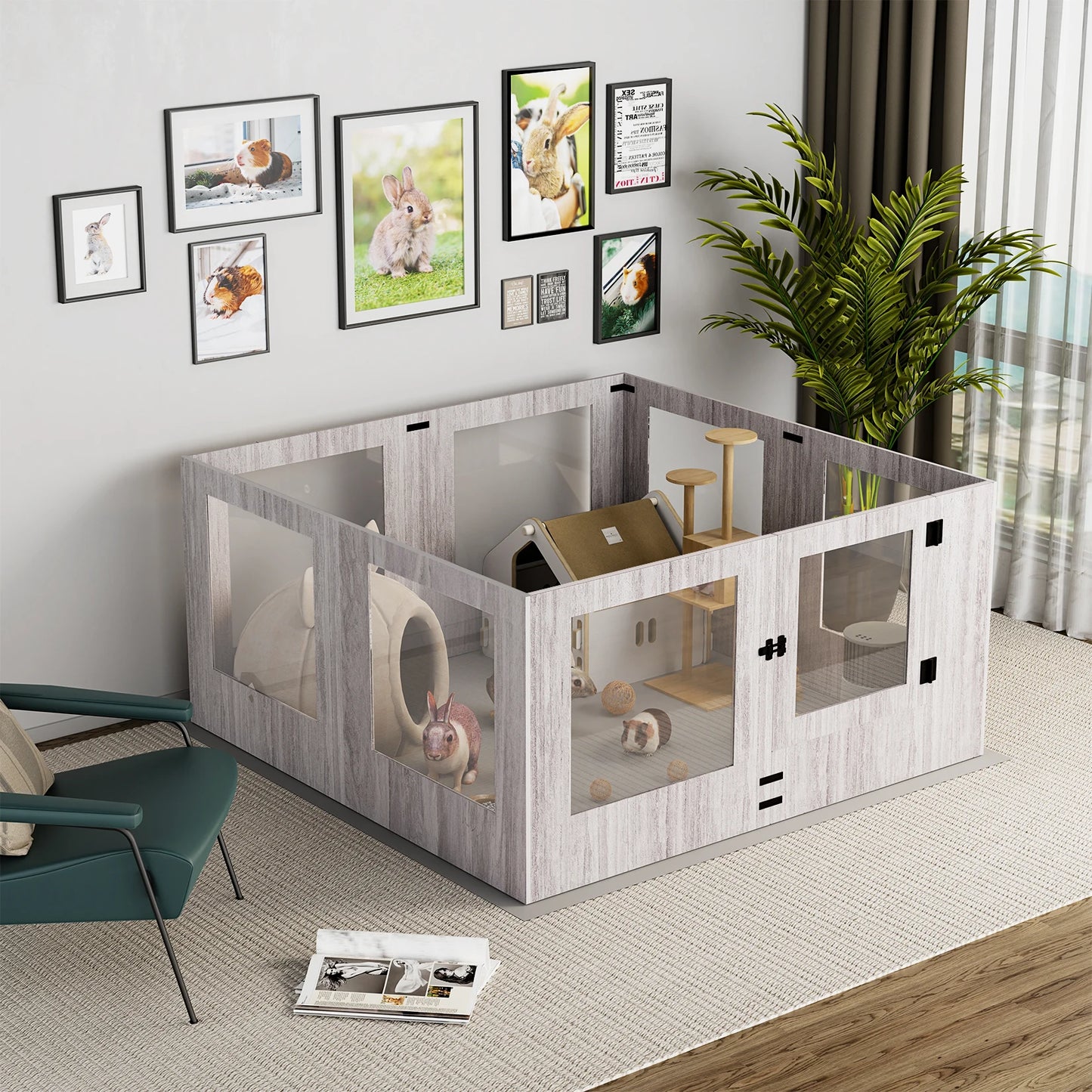 Bingo Paw Tempered Glass Dog Playpen With Waterproof Pad