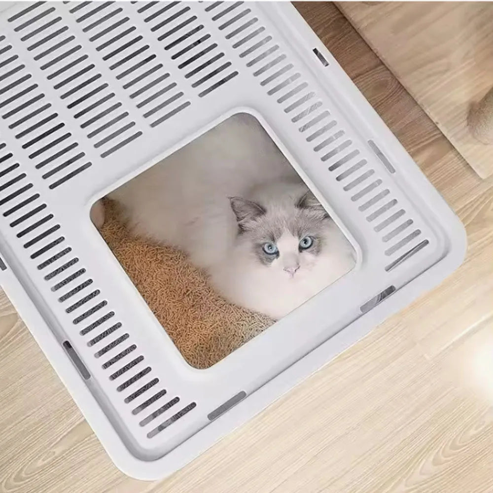 Convenient Foldable Cat Litter Box with Drawer Design and Scooper