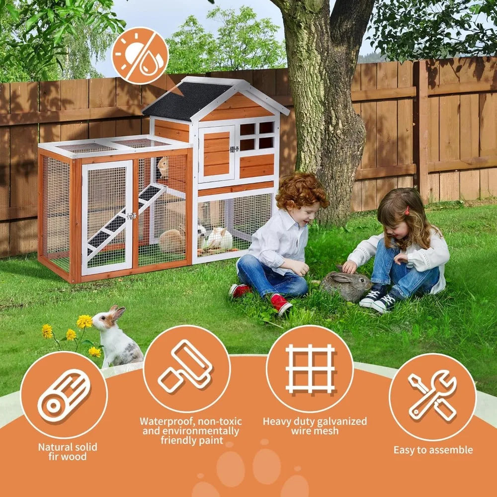 Wooden Rabbit Hutch and Chicken Coop With Weatherproof Roof