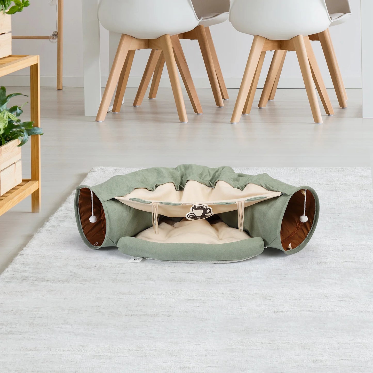 Cat Telescopic Tunnel Cushioned Bed Pet Nest with Teasing Balls and Zipper Connection Feline Supplies