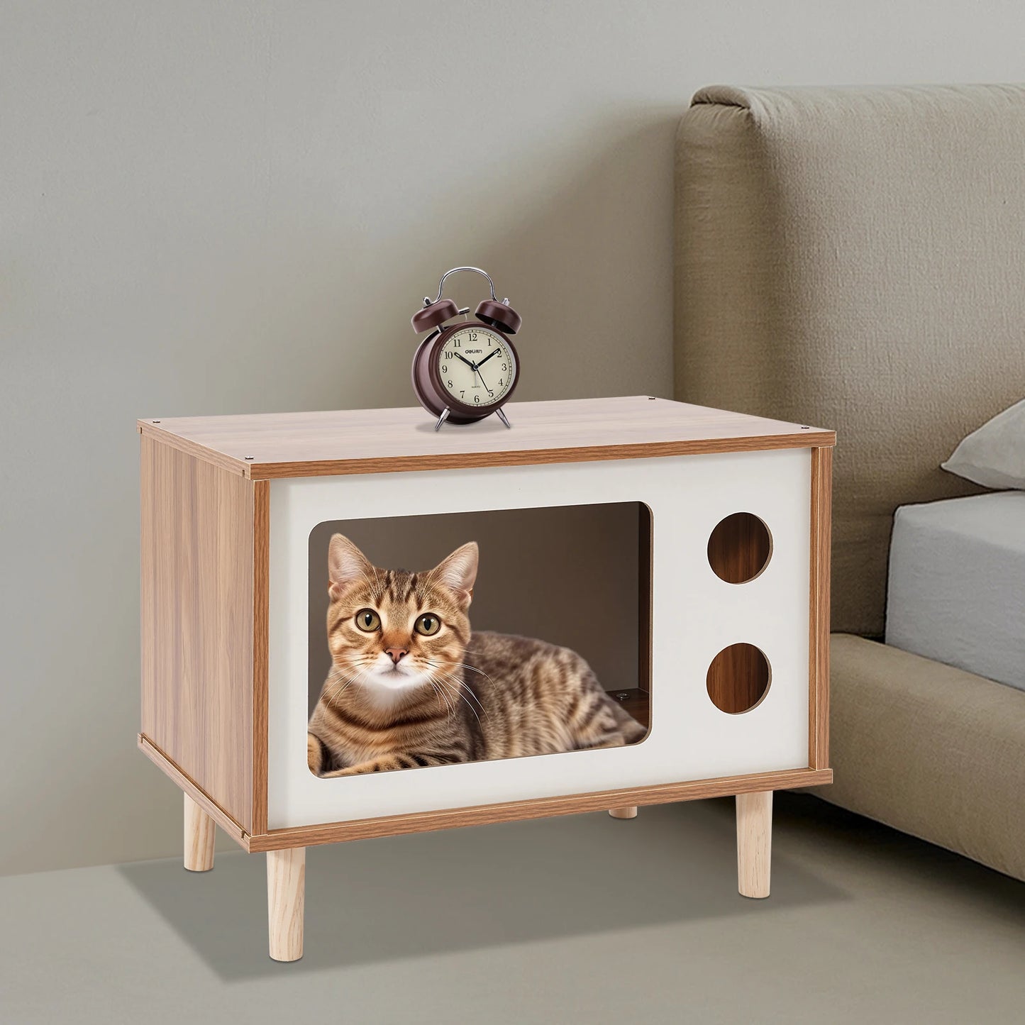 Wooden TV-Shaped Cat House by NoEnName Wear-Resistant Cat Bed for Small Pets