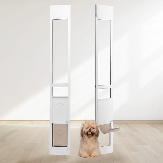 SucceBuy Adjustable Height Sliding Glass Dog Door Aluminum