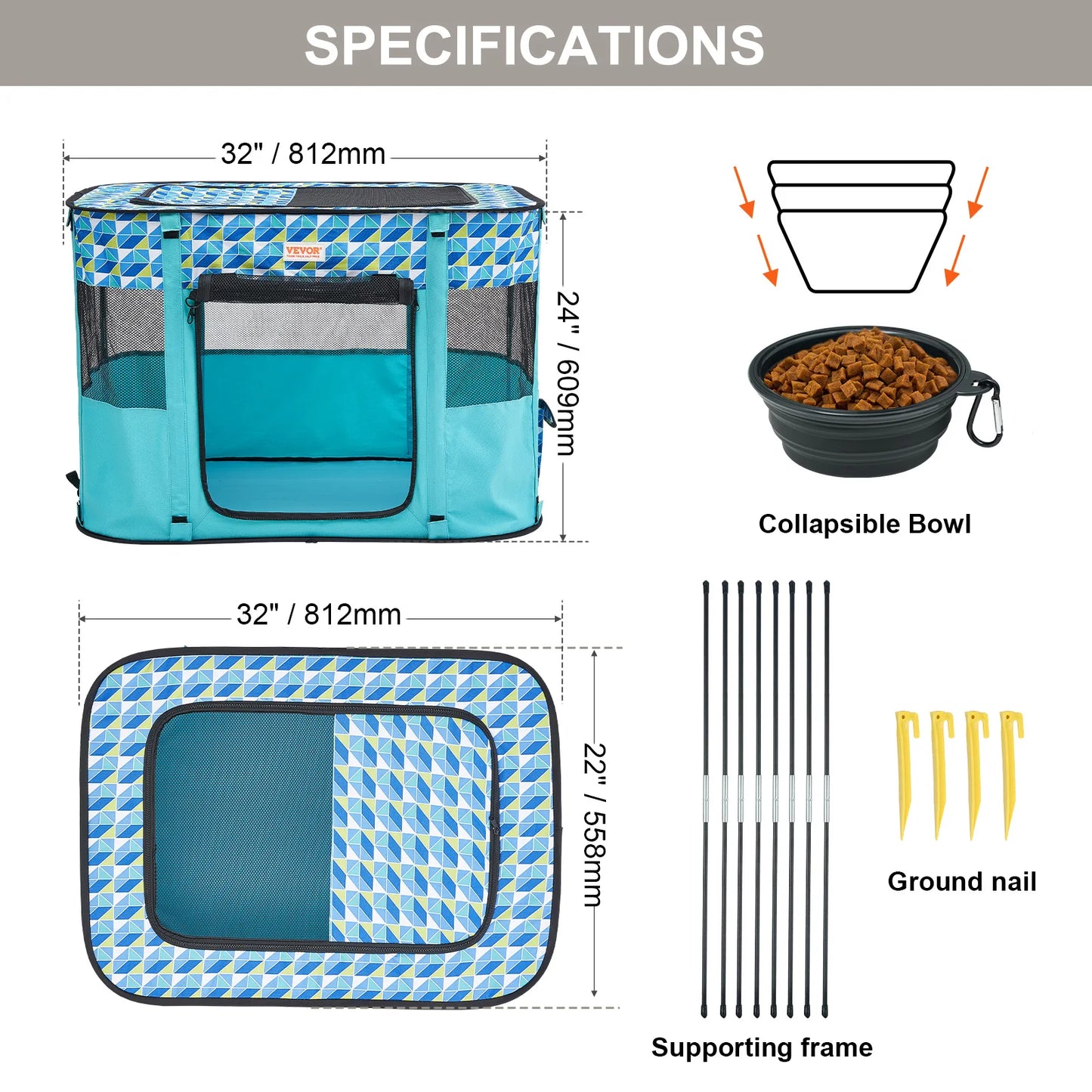 VEVOR Portable Foldable Waterproof Pet Playpen Tent For Dogs