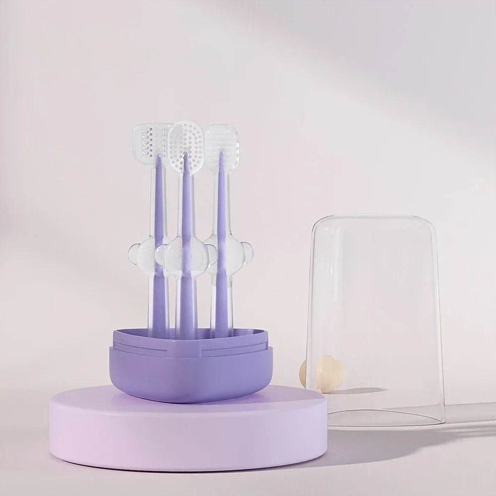 3pcs Pet Toothbrush Set for Cats and Dogs Purple Silica Gel