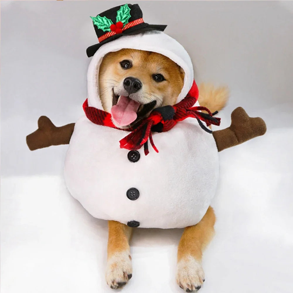 Christmas Snowman Dog Costume Winter Warm Puppy Cat Apparel for Small Medium Dogs Holiday Party Clothes