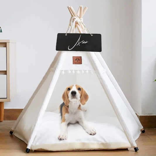 Hign-Concerned Teepee Pet Tent Cat Bed With Thick Cushion