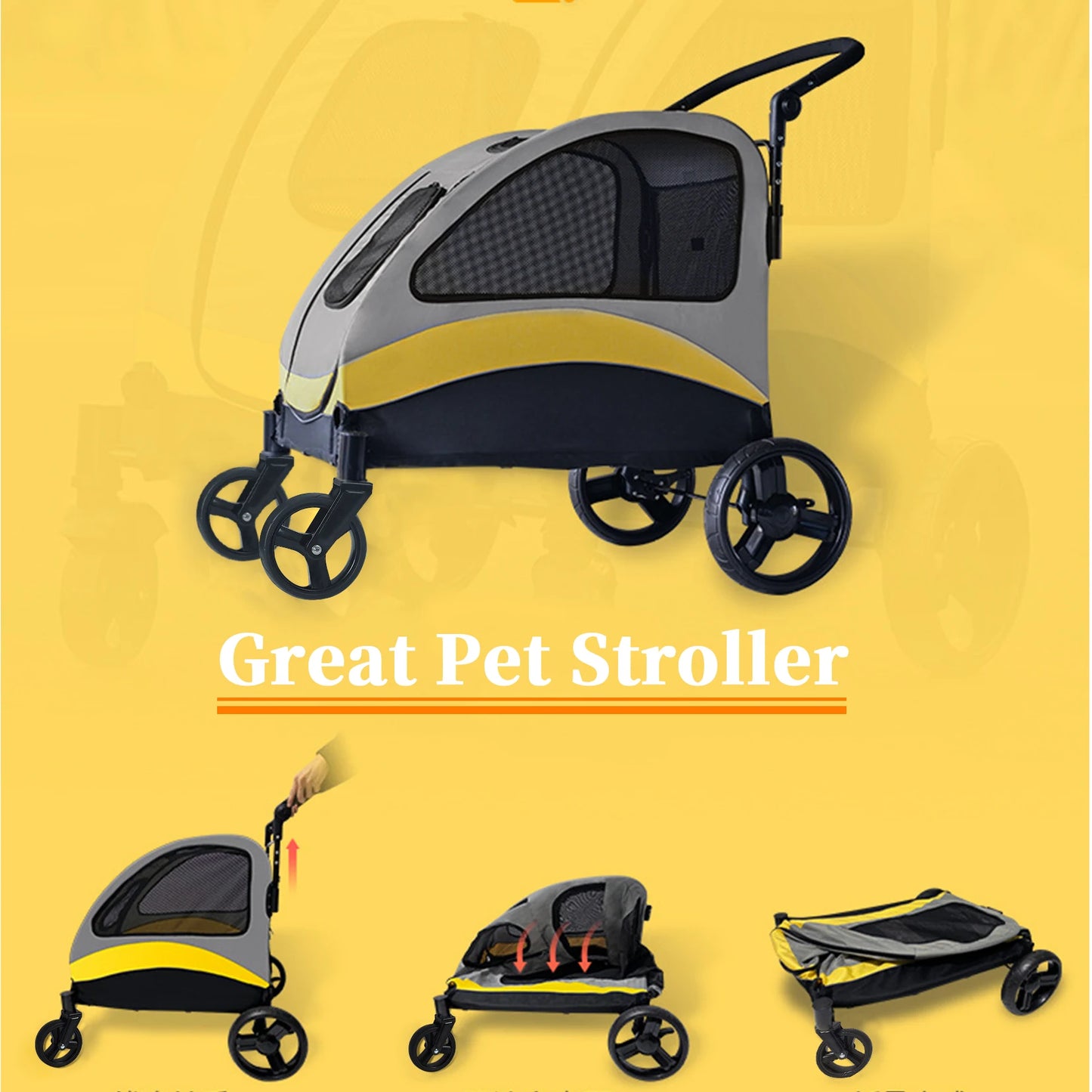 Portable Dog Stroller for Large Dogs Foldable Travel Carrier