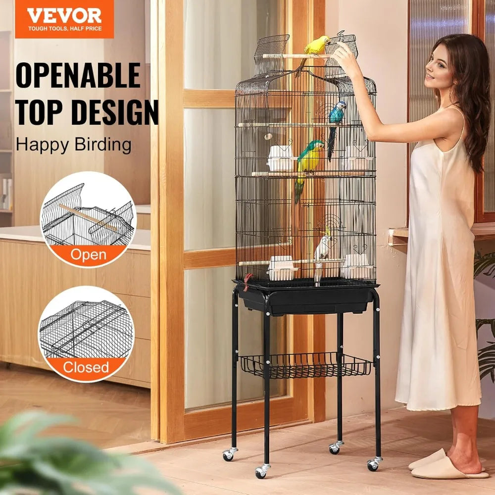 Open Top Parrot Cage With Detachable Rolling Stand