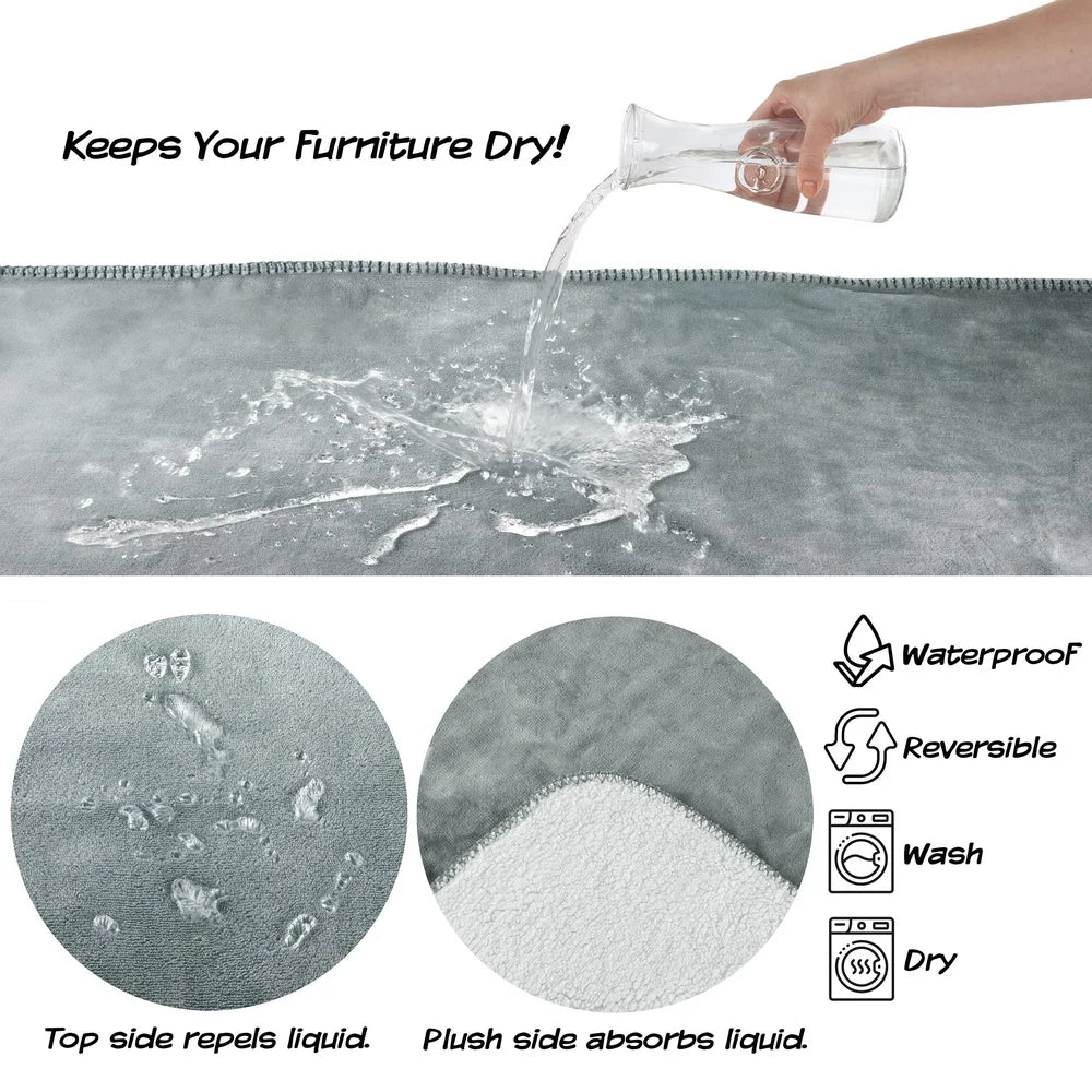 Reversible Waterproof Dog Blanket Soft Sherpa Fleece Machine Washable Pet Throw Couch Furniture Protection