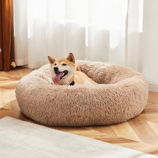 JHK Calming Dog Bed Washable Faux Fur Plush Round Bed
