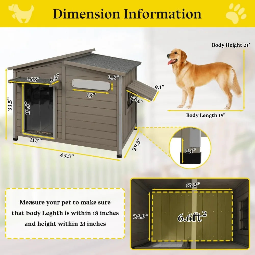 Large Weatherproof Wooden Dog House with Chew-Proof Frame