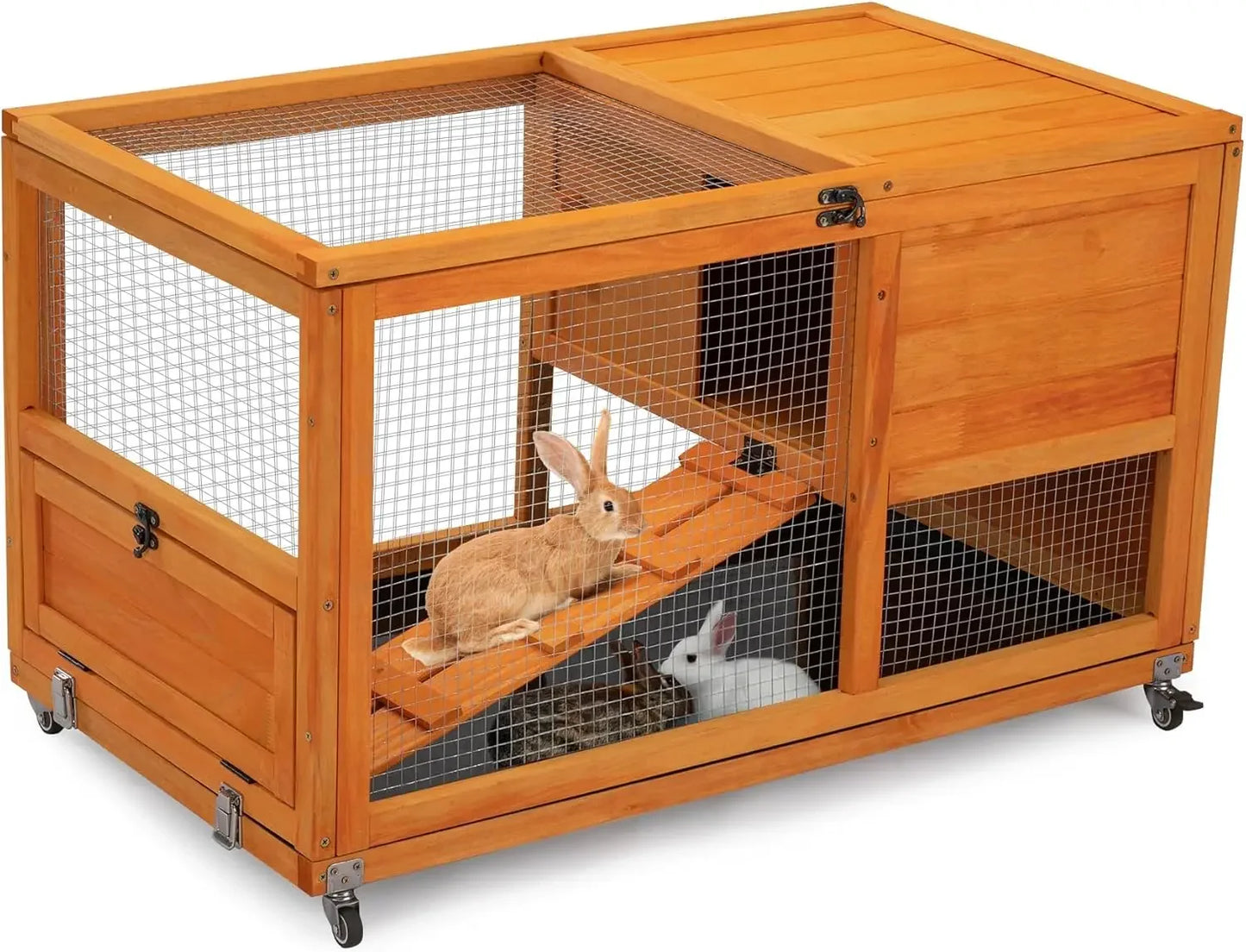 Hign-concerned Wood Rabbit Hutch On Wheels With Tray