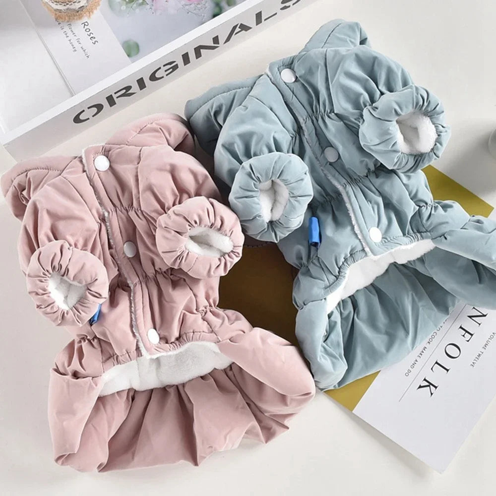 Winter Warm Dog Dress Puppy Pet Coats Princess Floral Bubble Skirt Hooded Jacket Chihuahua Yorkie Outfit Clothing
